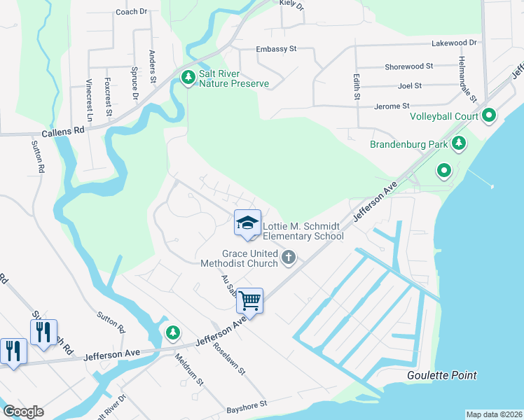 map of restaurants, bars, coffee shops, grocery stores, and more near 33761 Bayview Drive in New Baltimore