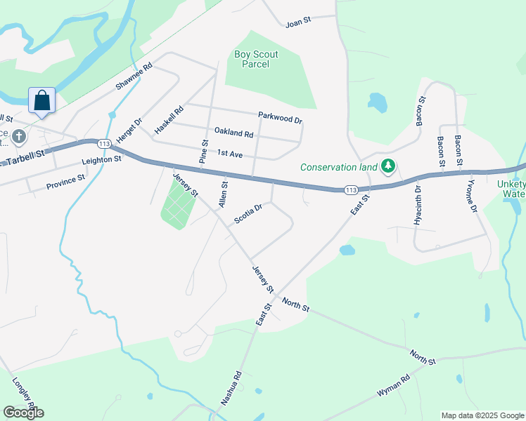 map of restaurants, bars, coffee shops, grocery stores, and more near 7 Nova Drive in Pepperell