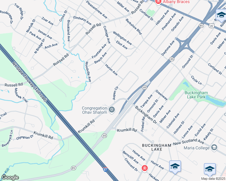 map of restaurants, bars, coffee shops, grocery stores, and more near 9 Aspen Circle in Albany
