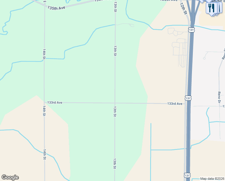 map of restaurants, bars, coffee shops, grocery stores, and more near 3365 13th Street in Wayland