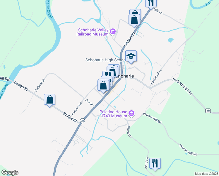 map of restaurants, bars, coffee shops, grocery stores, and more near 301 New York 30 in Schoharie