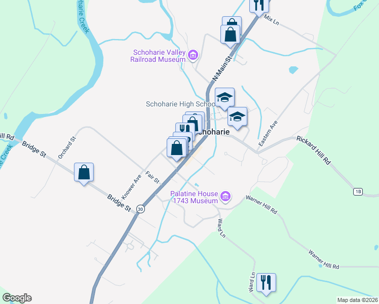 map of restaurants, bars, coffee shops, grocery stores, and more near 301 New York 30 in Schoharie