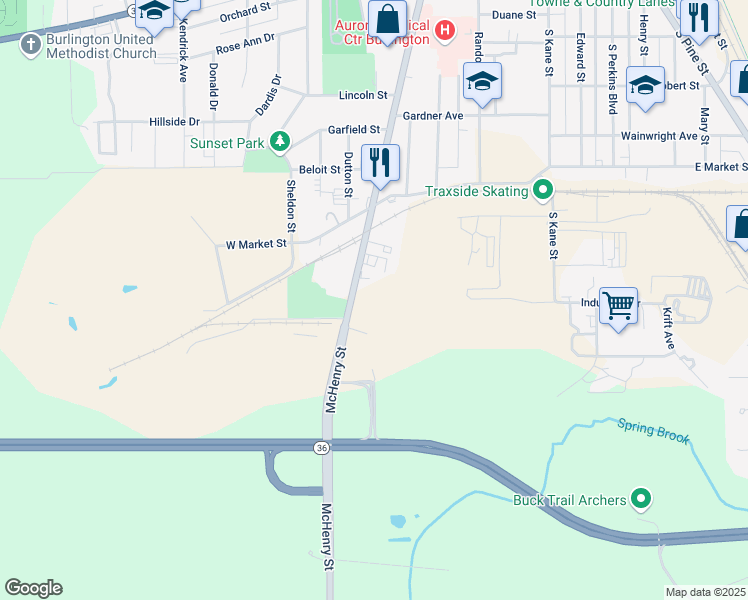 map of restaurants, bars, coffee shops, grocery stores, and more near 756 McHenry Street in Burlington