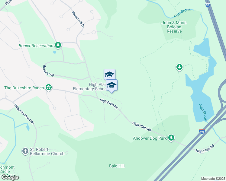 map of restaurants, bars, coffee shops, grocery stores, and more near 333 High Plain Road in Andover