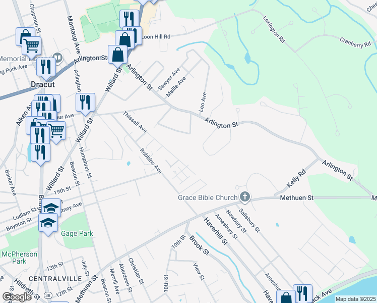 map of restaurants, bars, coffee shops, grocery stores, and more near 11 Carle Drive in Dracut