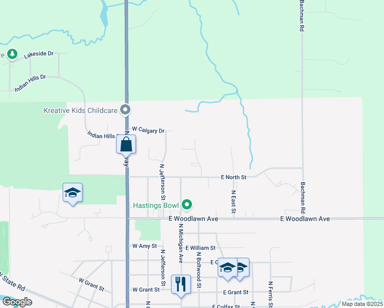 map of restaurants, bars, coffee shops, grocery stores, and more near 208 Thorn Hill Court in Hastings