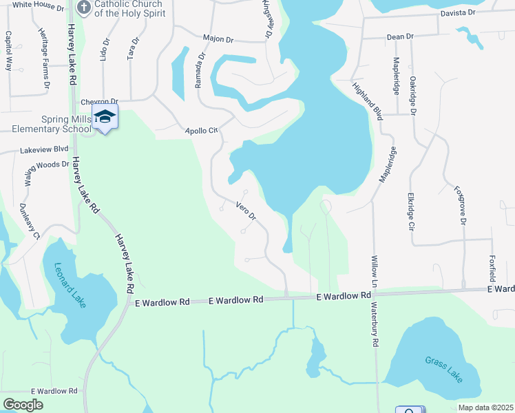 map of restaurants, bars, coffee shops, grocery stores, and more near 2750 Vero Drive in Highland Charter Township