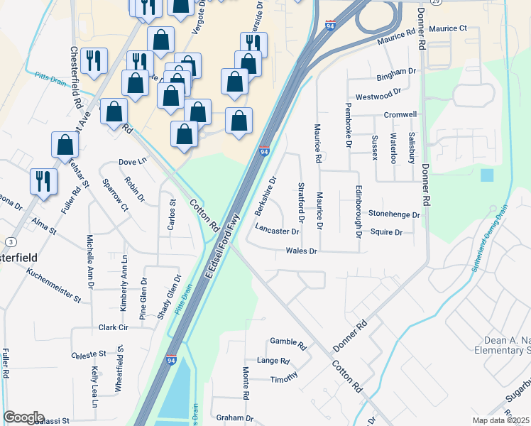 map of restaurants, bars, coffee shops, grocery stores, and more near 28511 Lancaster Drive in New Baltimore