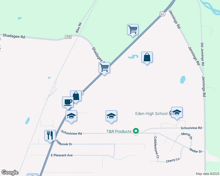 map of restaurants, bars, coffee shops, grocery stores, and more near 8075 North Main Street in Eden
