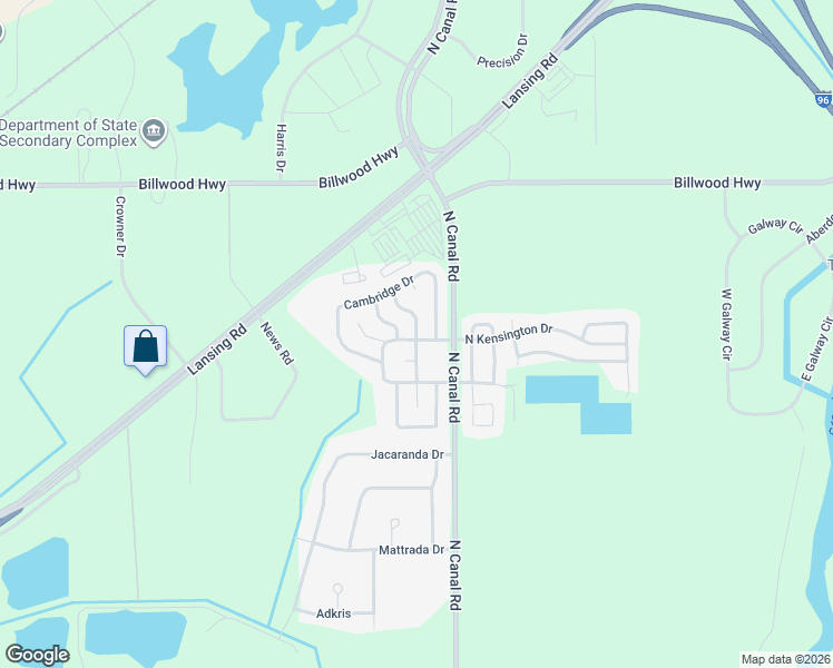 map of restaurants, bars, coffee shops, grocery stores, and more near North Arlington Drive in Windsor Charter Township