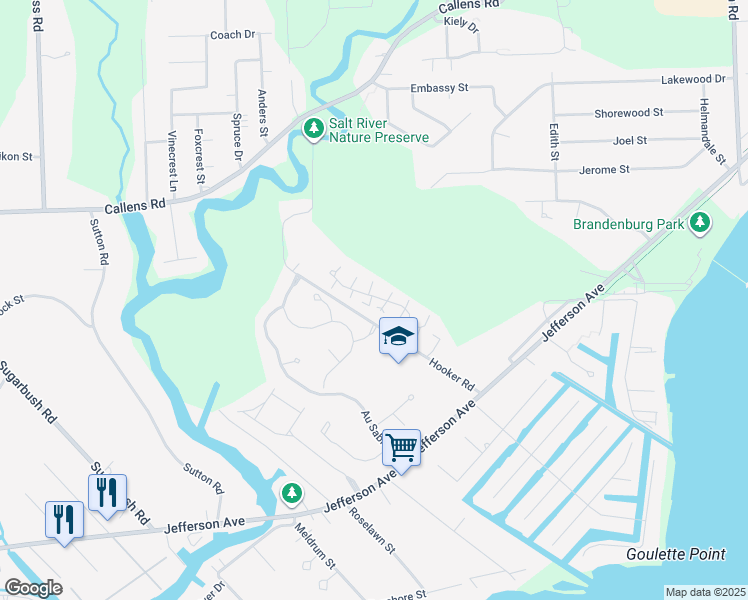map of restaurants, bars, coffee shops, grocery stores, and more near 33628 Bayview Drive in New Baltimore