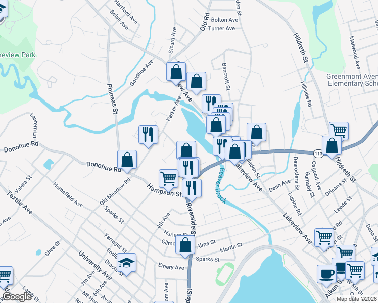 map of restaurants, bars, coffee shops, grocery stores, and more near 19 School Street in Dracut