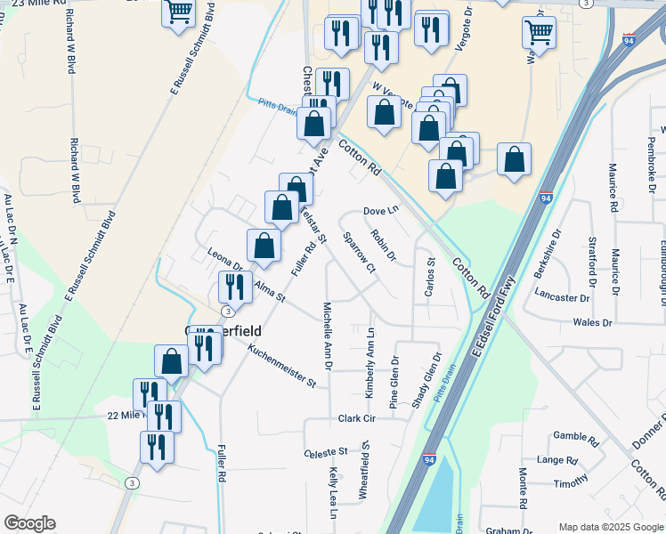 map of restaurants, bars, coffee shops, grocery stores, and more near 49605 Michelle Ann Drive in New Baltimore