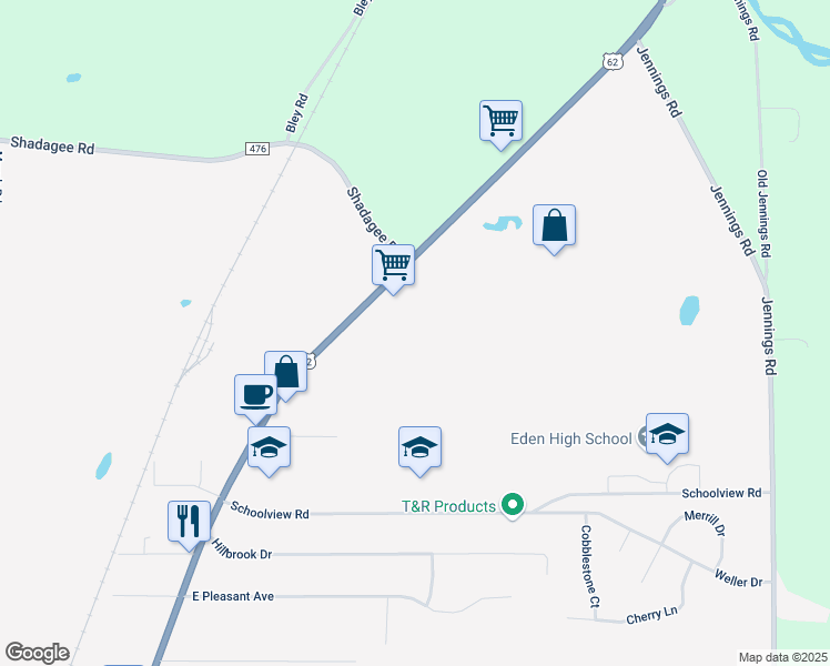 map of restaurants, bars, coffee shops, grocery stores, and more near 8075 North Main Street in Eden