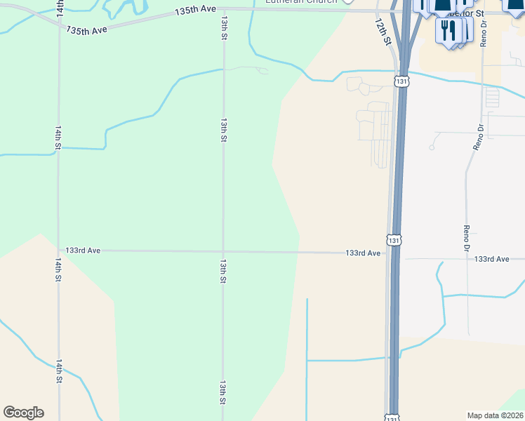 map of restaurants, bars, coffee shops, grocery stores, and more near 3381 13th Street in Wayland