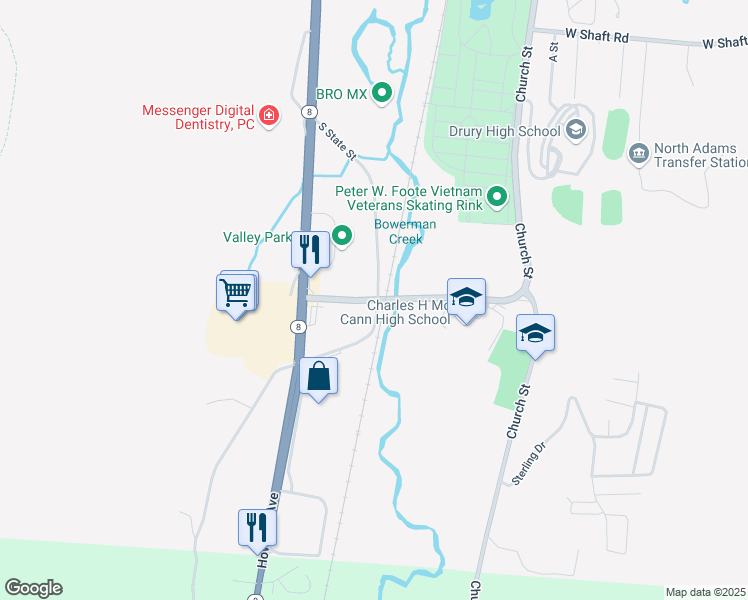 map of restaurants, bars, coffee shops, grocery stores, and more near 70 Hodges Cross Road in North Adams