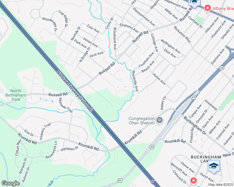 map of restaurants, bars, coffee shops, grocery stores, and more near The Concourse in Albany