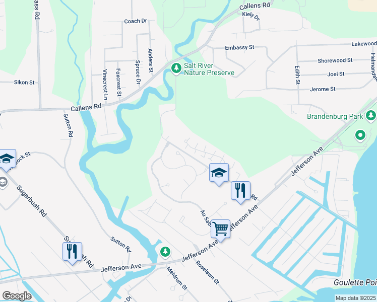 map of restaurants, bars, coffee shops, grocery stores, and more near 33550 Hooker Road in New Baltimore