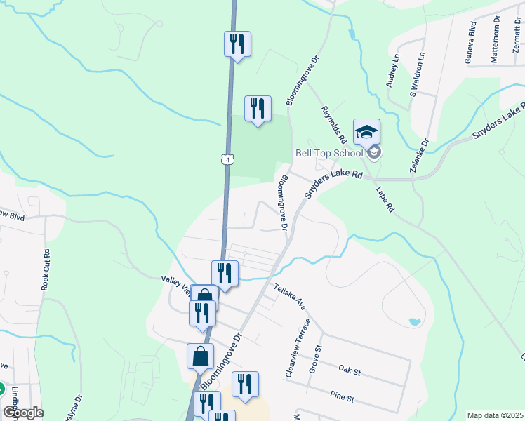 map of restaurants, bars, coffee shops, grocery stores, and more near 6 Sitzmark Lane in Rensselaer