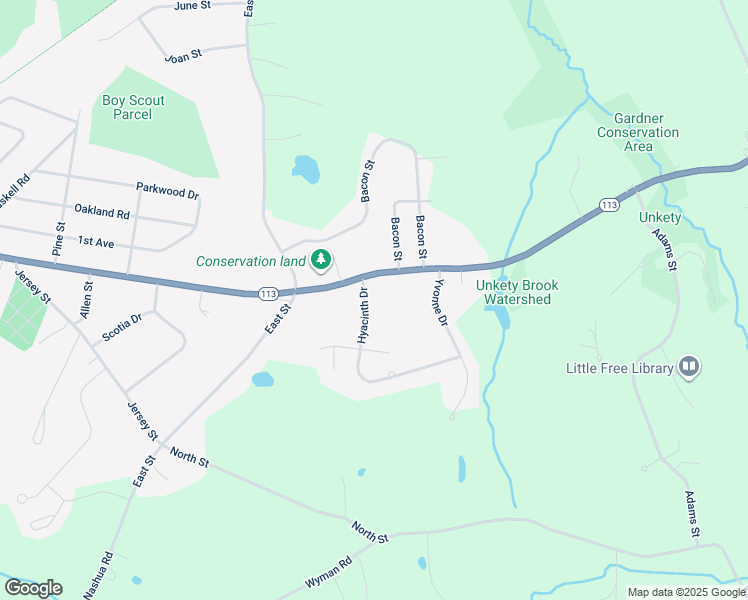 map of restaurants, bars, coffee shops, grocery stores, and more near 4 Hyacinth Drive in Pepperell