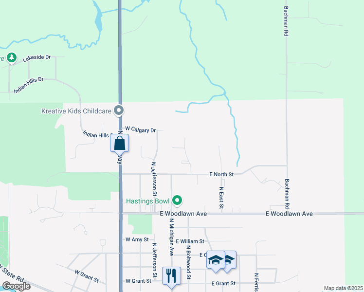 map of restaurants, bars, coffee shops, grocery stores, and more near 208 Thorn Hill Court in Hastings