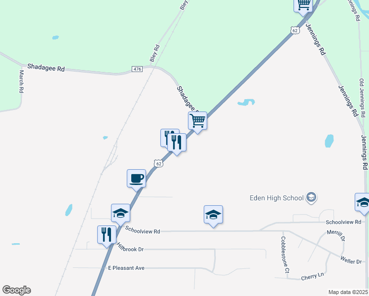 map of restaurants, bars, coffee shops, grocery stores, and more near 8122 North Main Street in Eden
