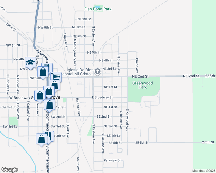 map of restaurants, bars, coffee shops, grocery stores, and more near 500-598 Northeast 2nd Street in Eagle Grove
