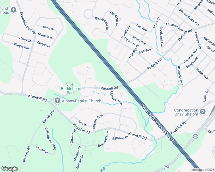 map of restaurants, bars, coffee shops, grocery stores, and more near 506 Russell Road in Albany