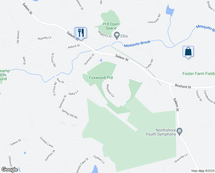 map of restaurants, bars, coffee shops, grocery stores, and more near 88 Weyland Circle in North Andover