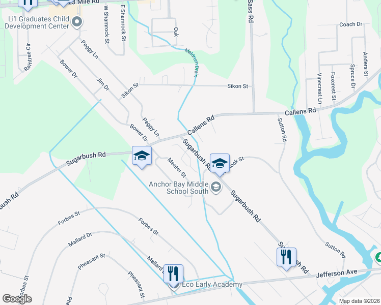map of restaurants, bars, coffee shops, grocery stores, and more near 48524 Sugarbush Road in New Baltimore