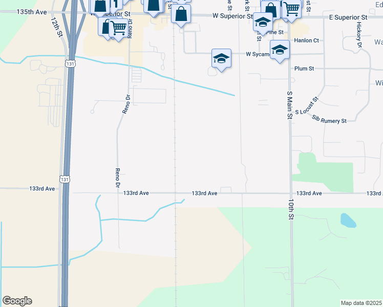 map of restaurants, bars, coffee shops, grocery stores, and more near 1065 133rd Avenue in Wayland