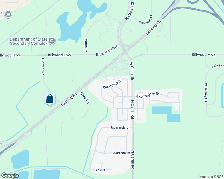 map of restaurants, bars, coffee shops, grocery stores, and more near 285-301 Cambridge Drive in Windsor Charter Township