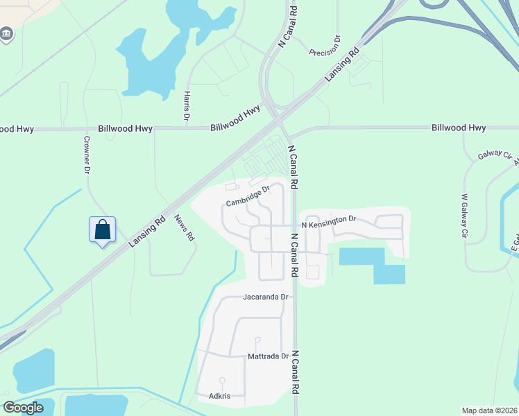 map of restaurants, bars, coffee shops, grocery stores, and more near 285-301 Cambridge Drive in Windsor Charter Township