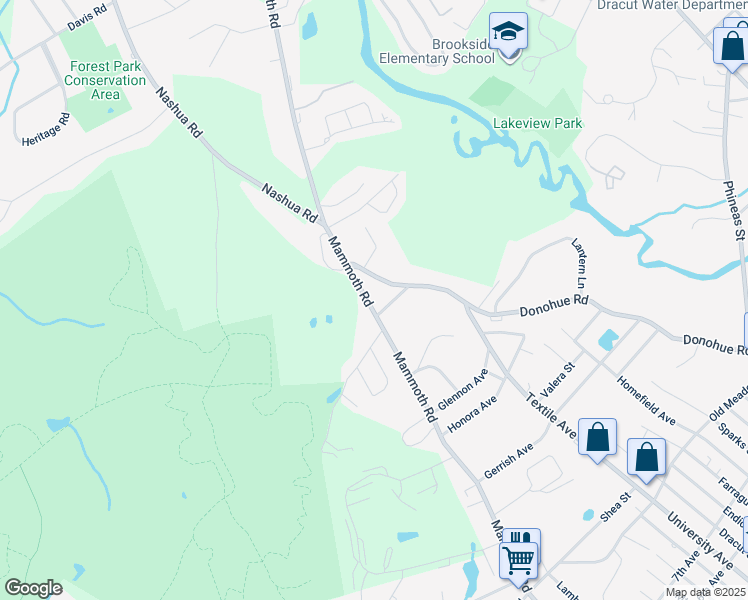 map of restaurants, bars, coffee shops, grocery stores, and more near 360 Donohue Road in Dracut