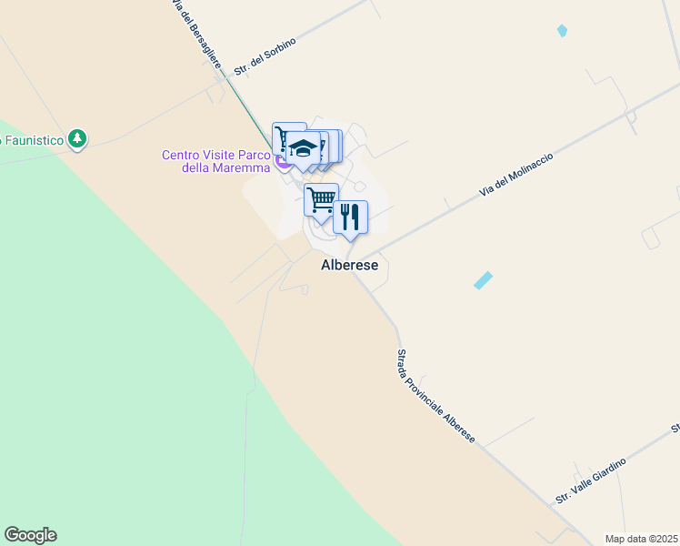 map of restaurants, bars, coffee shops, grocery stores, and more near 1 Via del Geniere in Alberese