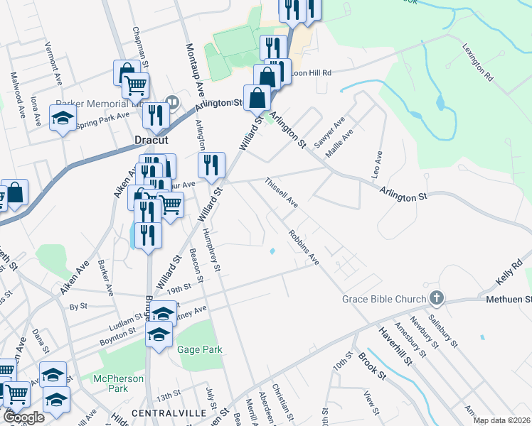 map of restaurants, bars, coffee shops, grocery stores, and more near 700 Robbins Avenue in Dracut