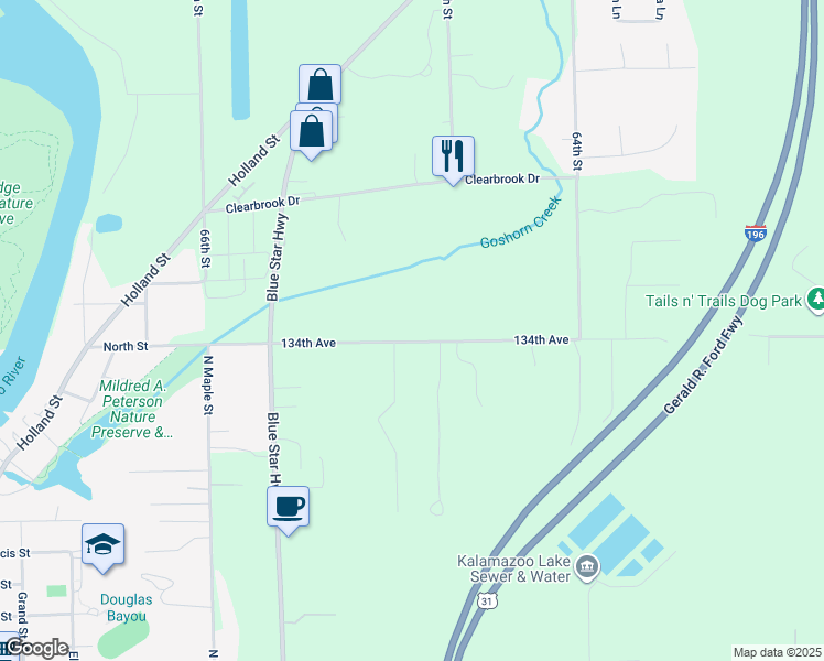map of restaurants, bars, coffee shops, grocery stores, and more near 6515 134th Avenue in Saugatuck