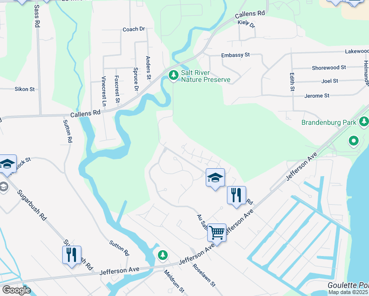 map of restaurants, bars, coffee shops, grocery stores, and more near 33529 Bayview Drive in New Baltimore