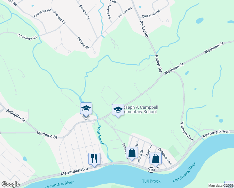 map of restaurants, bars, coffee shops, grocery stores, and more near 25 Tellier Way in Dracut