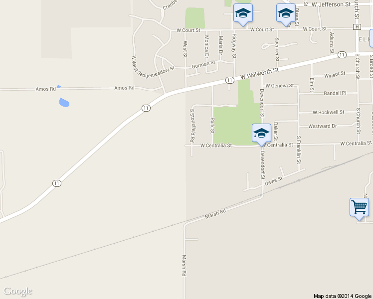 map of restaurants, bars, coffee shops, grocery stores, and more near 404 South Stonefield Road in Elkhorn
