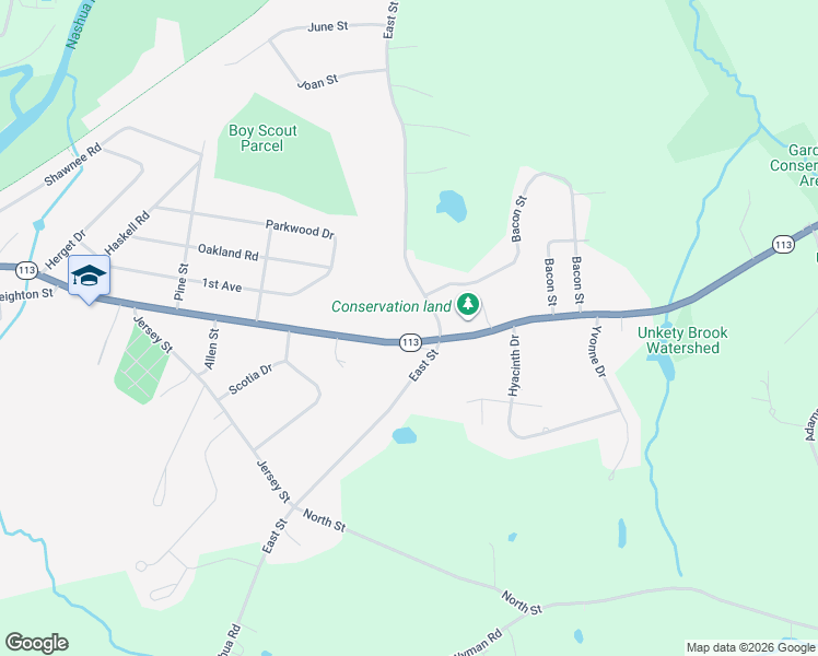 map of restaurants, bars, coffee shops, grocery stores, and more near 98 Lowell Road in Pepperell
