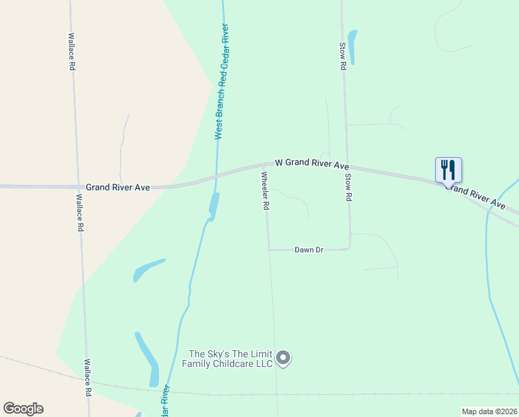 map of restaurants, bars, coffee shops, grocery stores, and more near 4551 Wheeler Road in Fowlerville