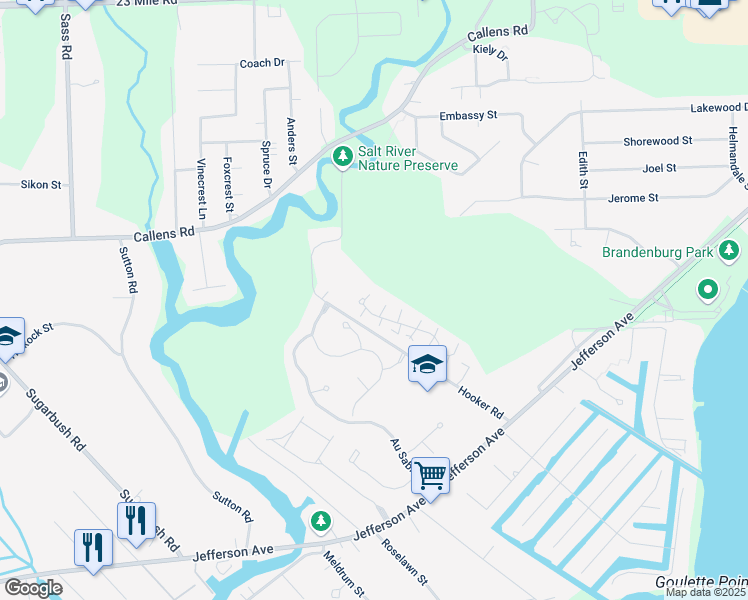 map of restaurants, bars, coffee shops, grocery stores, and more near 33529 Bayview Drive in New Baltimore