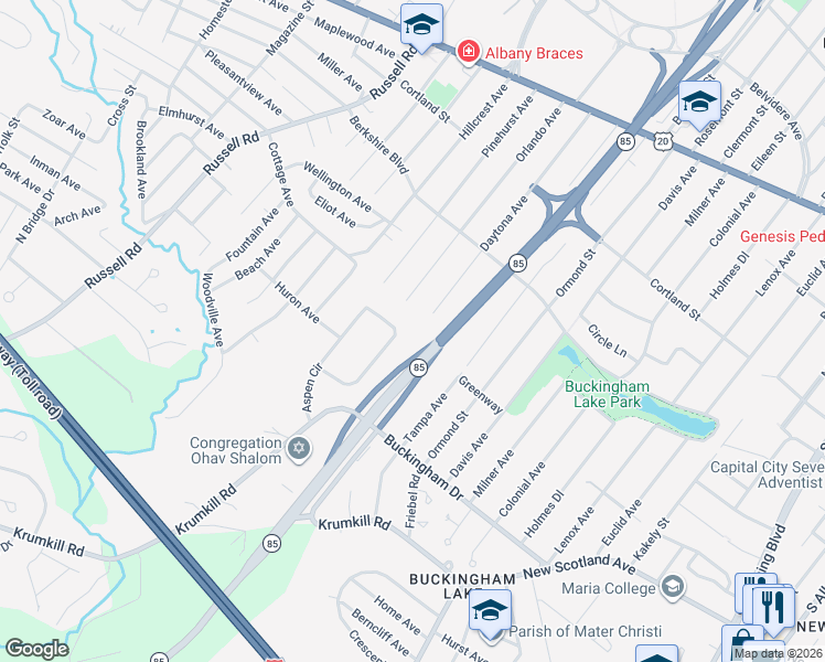 map of restaurants, bars, coffee shops, grocery stores, and more near 139 Daytona Avenue in Albany