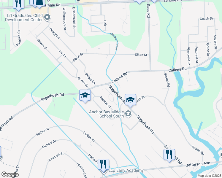 map of restaurants, bars, coffee shops, grocery stores, and more near 48524 Sugarbush Road in New Baltimore
