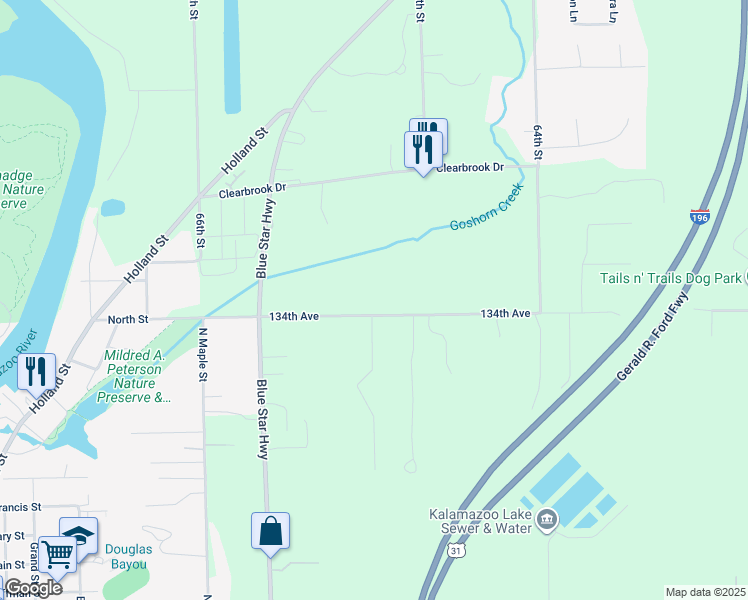 map of restaurants, bars, coffee shops, grocery stores, and more near 6515 134th Avenue in Saugatuck
