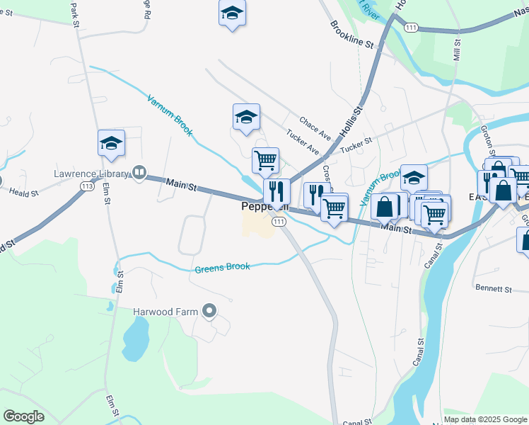 map of restaurants, bars, coffee shops, grocery stores, and more near in Pepperell