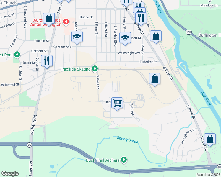 map of restaurants, bars, coffee shops, grocery stores, and more near in Burlington