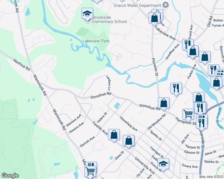 map of restaurants, bars, coffee shops, grocery stores, and more near 165 Donohue Road in Dracut