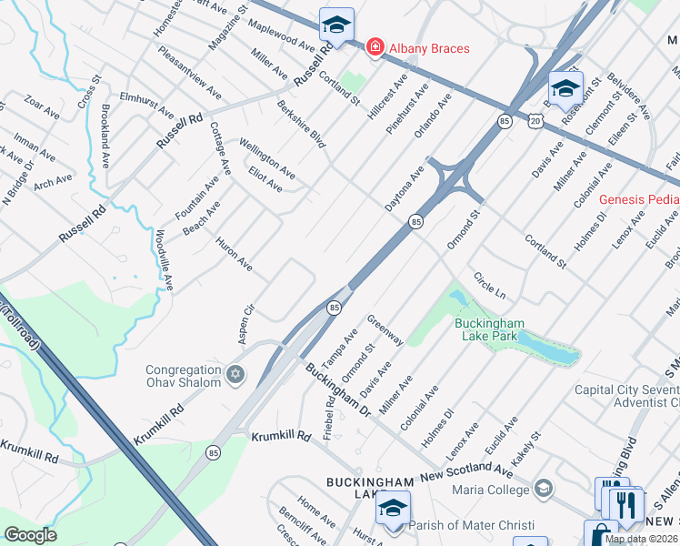 map of restaurants, bars, coffee shops, grocery stores, and more near 139 Daytona Avenue in Albany